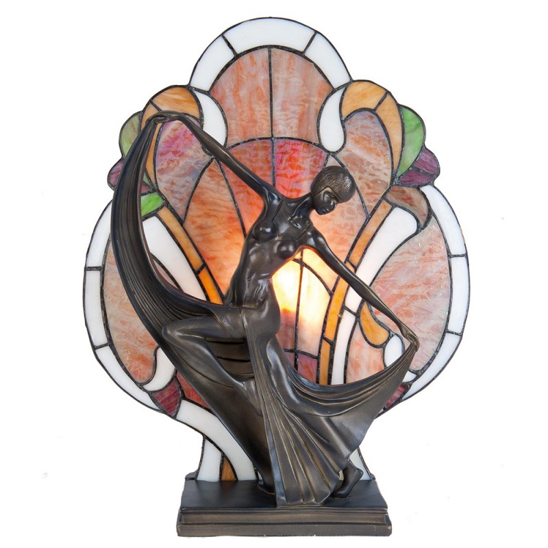 2LumiLamp Tiffany Tafellamp 5LL-5783 35*15*44 cm  Bruin Rood Glas Tiffany Lampen Nachtlampje