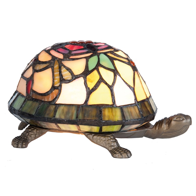 LumiLamp Tiffany Tischlampe 15x22x13 cm Braun Rot Glas Schildkröte