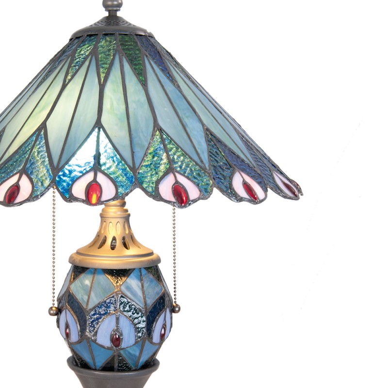 LumiLamp Lampe de table Tiffany Ø 40x65 cm Bleu Rouge Verre