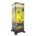 LumiLamp Tiffany Tafellamp  18x18x45 cm Groen Bruin Glas Vierkant Libelle