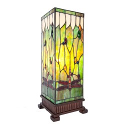 LumiLamp Lampe de table Tiffany 18*18*45 cm E27/max 1*40W Vert, Brun, Beige Vitrail Carré