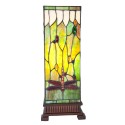2LumiLamp Tiffany Tafellamp 5LL-5847 18*18*45 cm E27/max 1*40W Groen Bruin Beige Glas in lood Vierkant Libelle