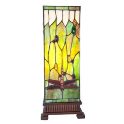 LumiLamp Tiffany Tafellamp 5LL-5847 18*18*45 cm E27/max 1*40W Groen Bruin Beige Glas in lood Vierkant Libelle