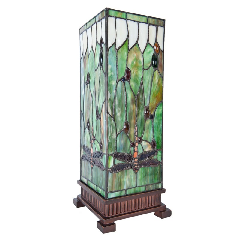 LumiLamp Table Lamp Tiffany 18x18x45 cm Green Brown Glass Square