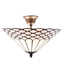 LumiLamp Ceiling Lamp Tiffany 5LL-5890 Ø 42*29 cm White Brown Metal Glass Triangle