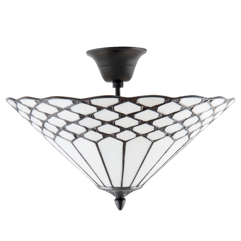 2LumiLamp Tiffany Deckenleuchte 5LL-5890 Ø 42*29 cm  Weiß Braun Metall Glas Dreieck Deckenlampe