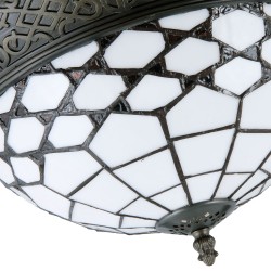 LumiLamp Plafondlamp Tiffany 5LL-5891 Ø 38*19 cm E14/max 2*40W Wit Bruin Glas in lood HalfRond Art Deco