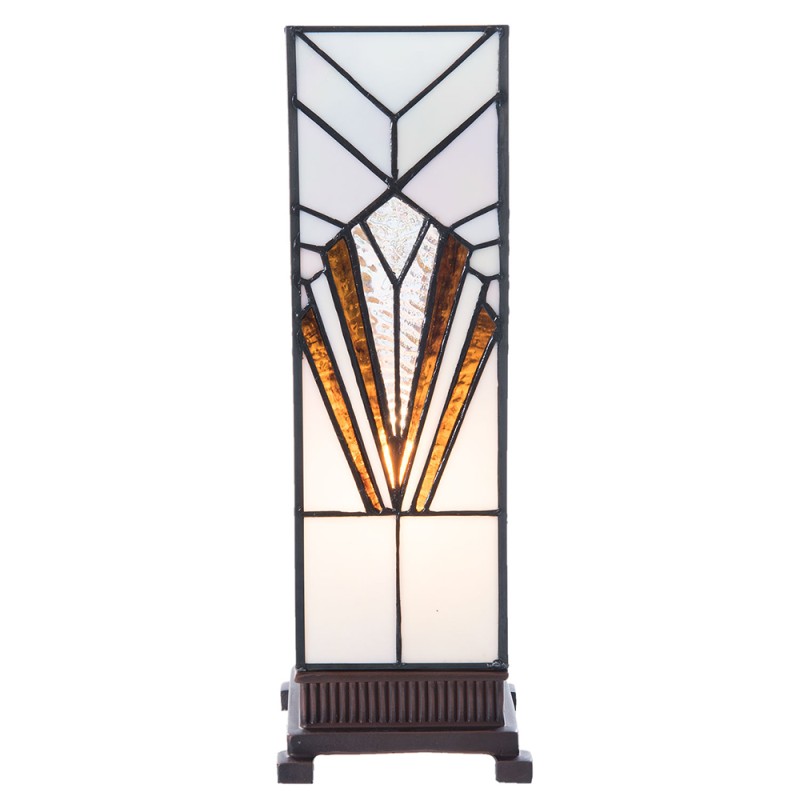 LumiLamp Tiffany Tafellamp  12x12x35 cm Wit Bruin Glas Vierkant