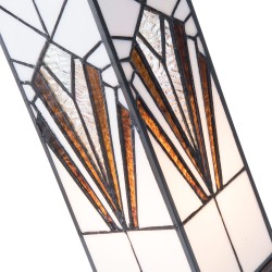 LumiLamp Tiffany Tafellamp 5LL-5894 12*12*35 cm E14/max 1*25W Wit Bruin Glas in lood Vierkant Art Deco Tiffany Bureaulamp