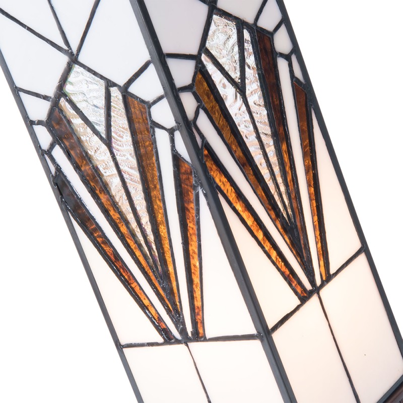 LumiLamp Tiffany Tischlampe 12x12x35 cm Weiß Braun Glas Quadrat