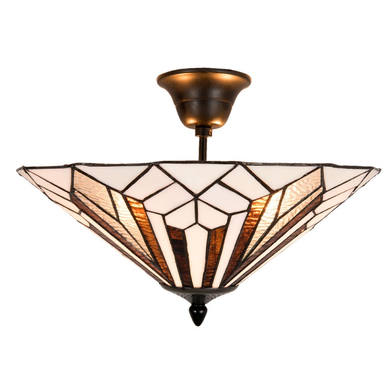 LumiLamp Ceiling Lamp Tiffany Ø 40*28 cm White Brown Metal Glass