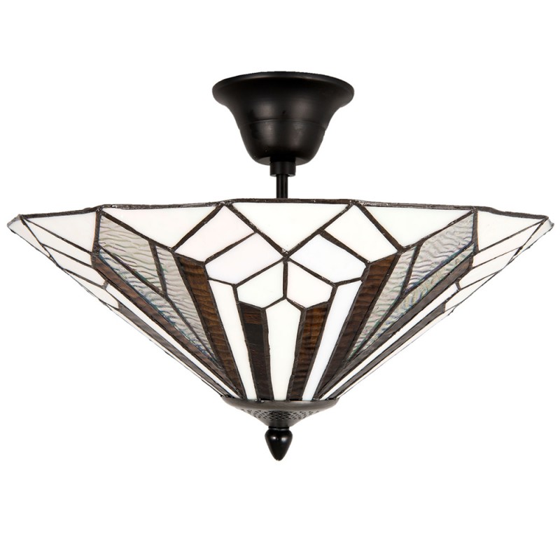 2LumiLamp Plafondlamp Tiffany 5LL-5896 Ø 40*28 cm E14/max 2*40W Wit Bruin Metaal Glas Driehoek Art Deco Plafonniere