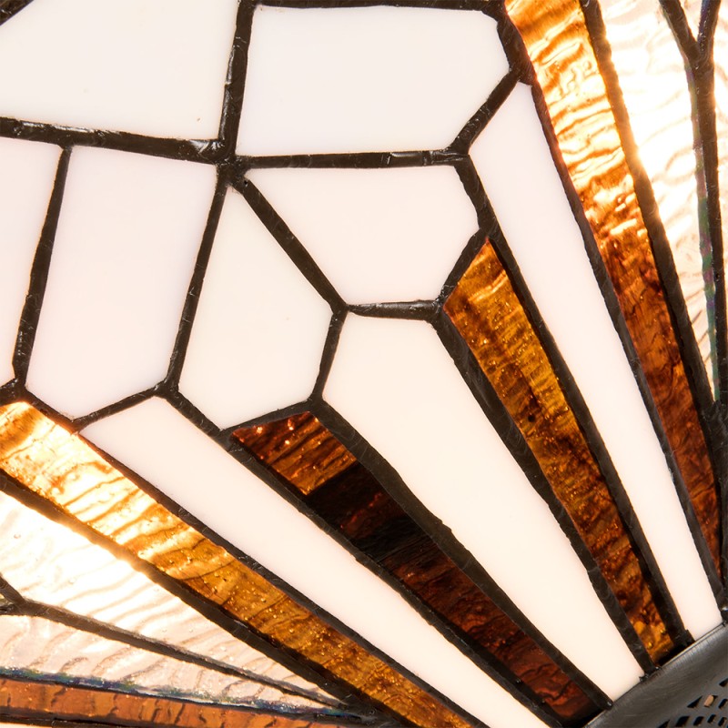 LumiLamp Plafondlamp Tiffany  Ø 40x28 cm  Wit Bruin Metaal Glas Driehoek