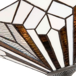 LumiLamp Plafondlamp Tiffany 5LL-5896 Ø 40*28 cm E14/max 2*40W Wit Bruin Metaal Glas Driehoek Art Deco Plafonniere