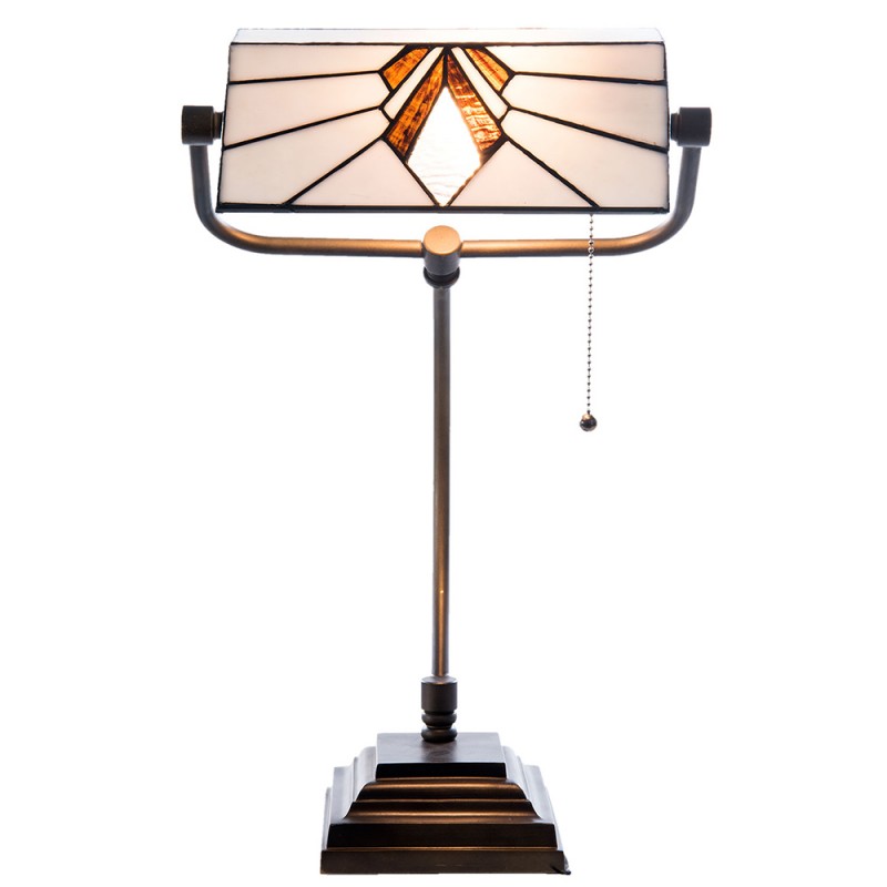2LumiLamp Lampe de table Tiffany 32*27*51 cm E27/max 1*60W Blanc, Brun Vitrail