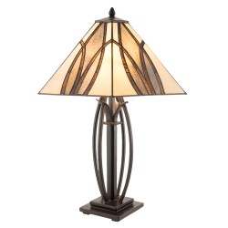 LumiLamp Tiffany Tafellamp 5LL-5913 51*44*66 cm E27/max 2*60W Bruin Beige Glas in lood Art Deco Tiffany Bureaulamp