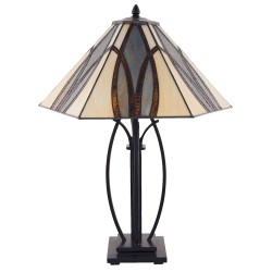 LumiLamp Lampe de table Tiffany 5LL-5913 51*44*66 cm E27/max 2*60W Brun, Beige Vitrail Art déco Lampe de bureau Tiffany