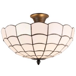 LumiLamp Plafondlamp Tiffany 5LL-5932 Ø 40*30 cm E14/max 2*40W Wit Metaal Glas HalfRond Art Deco Plafonniere