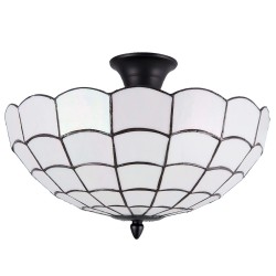 LumiLamp Plafondlamp Tiffany 5LL-5932 Ø 40*30 cm  Wit Metaal Glas Halfrond Plafonniere