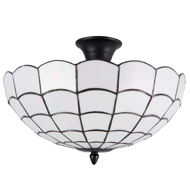 2LumiLamp Plafondlamp Tiffany 5LL-5932 Ø 40*30 cm E14/max 2*40W Wit Metaal Glas HalfRond Art Deco Plafonniere