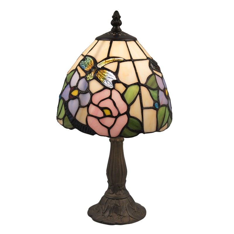 2LumiLamp Lampe de table Tiffany Ø 20*36 cm E14/max 1*40W Beige, Rose Vitrail