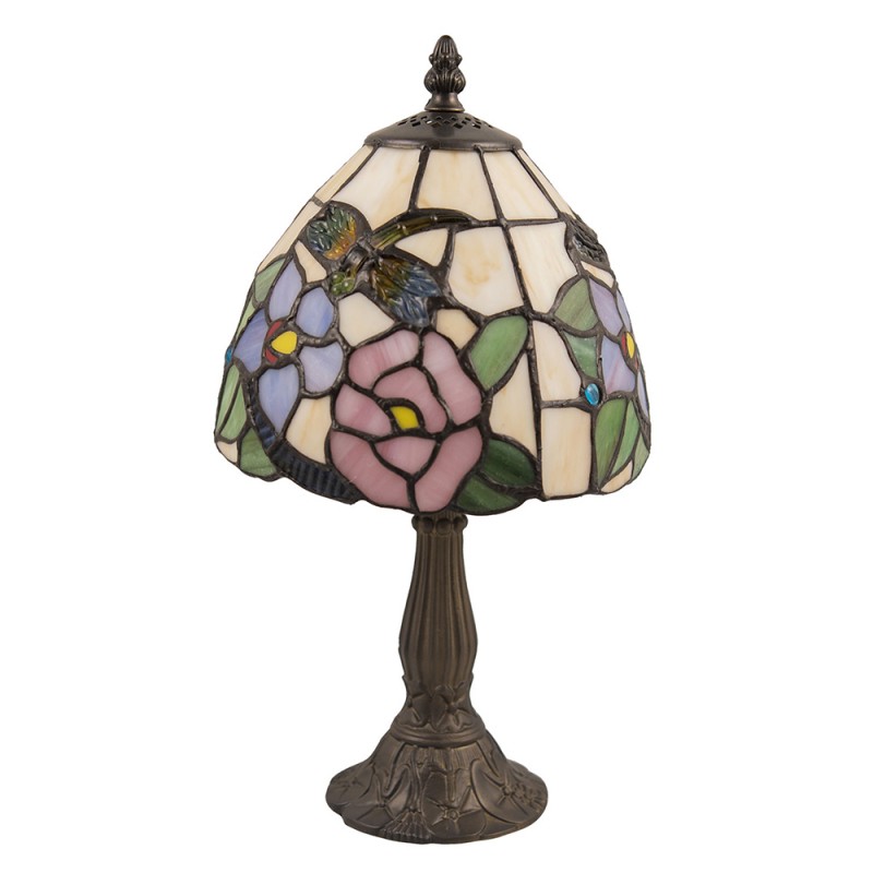 2LumiLamp Lampe de table Tiffany Ø 20*36 cm E14/max 1*40W Beige, Rose Vitrail