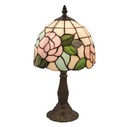 LumiLamp Lampe de table Tiffany 5LL-5943 Ø 20*36 cm E14/max 1*40W Brun, Vert Vitrail Rose Lampe de bureau Tiffany