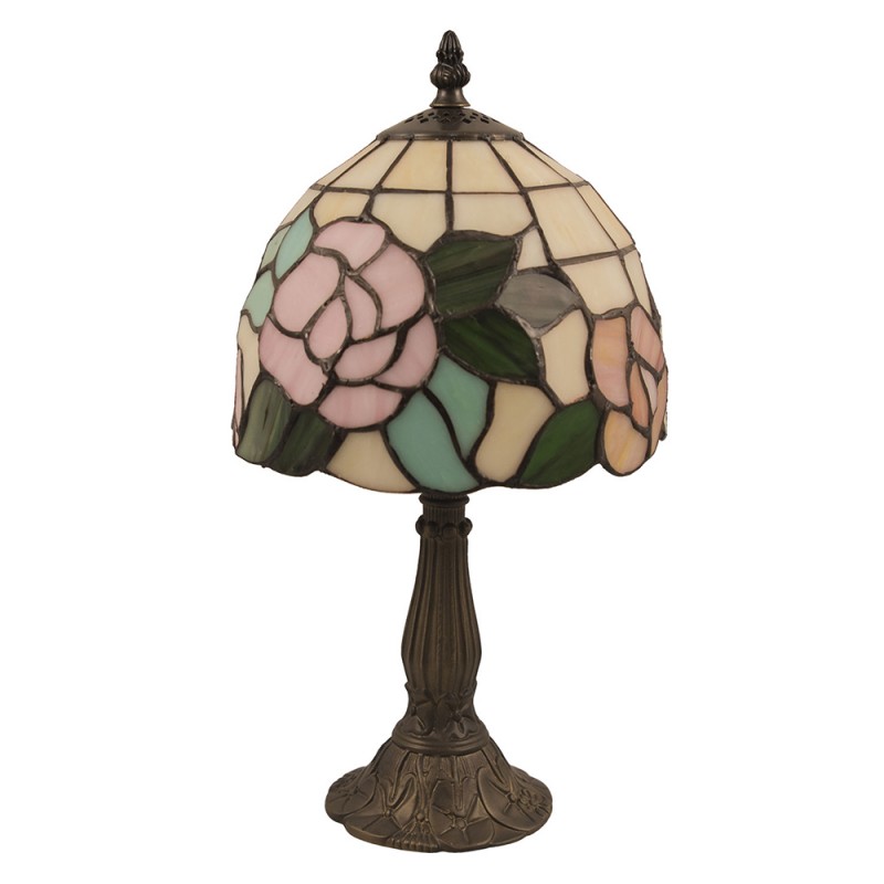 2LumiLamp Lampe de table Tiffany 5LL-5943 Ø 20*36 cm E14/max 1*40W Brun, Vert Vitrail Rose Lampe de bureau Tiffany