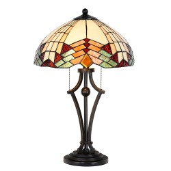 LumiLamp Lampe de table Tiffany Ø 40*60 cm E27/max 2*60W Beige, Rouge Vitrail