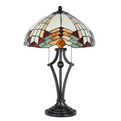 LumiLamp Tiffany Tafellamp 5LL-5961 Ø 40*60 cm E27/max 2*60W Beige Rood Glas in lood Art Deco Tiffany Bureaulamp
