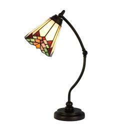 LumiLamp Tiffany Tafellamp 5LL-5964 Ø 26*50 cm E14/max 1*40W Beige Rood Glas in lood Art Deco Tiffany Bureaulamp