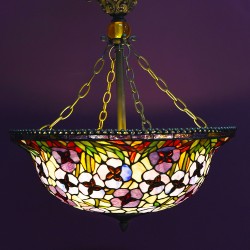 LumiLamp Plafondlamp Tiffany 5LL-5976 Ø 53*60 cm E27/max 3*60W Rood Roze Metaal Glas Bloemen