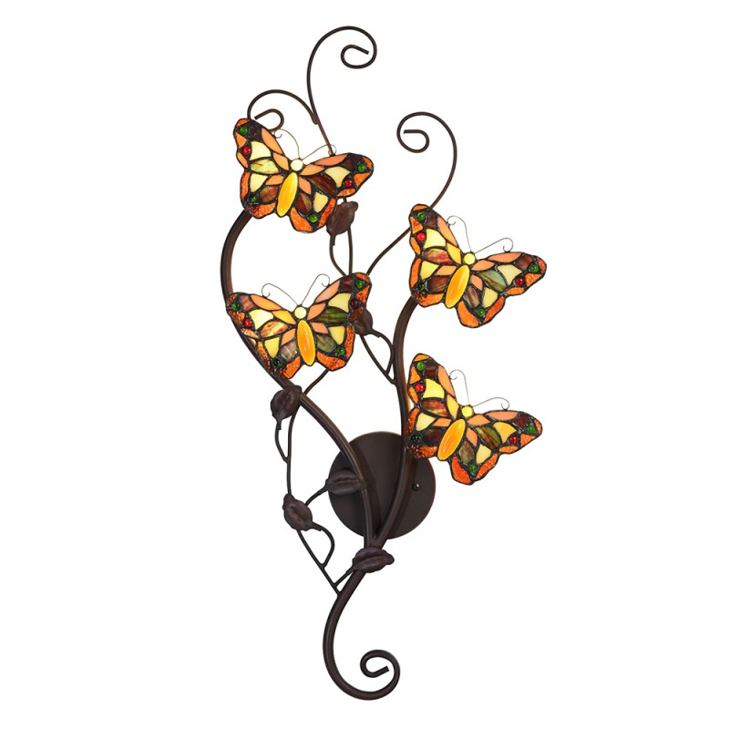 LumiLamp Wall Light Tiffany 32x68 cm Yellow Brown Metal Glass Butterfly
