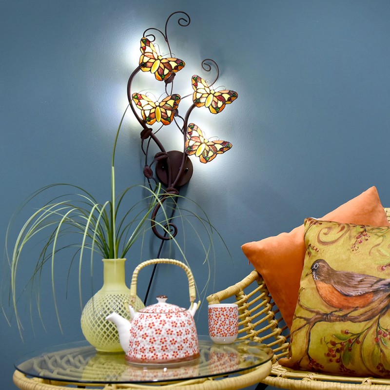 LumiLamp Lampada da parete Tiffany 32x68 cm Giallo Marrone  Metallo Vetro Farfalla