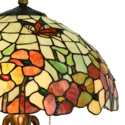 LumiLamp Tiffany Tafellamp 5LL-5981 Ø 40*63 cm E27/max 2*60W Beige Rood Glas in lood Bloemen Tiffany Bureaulamp