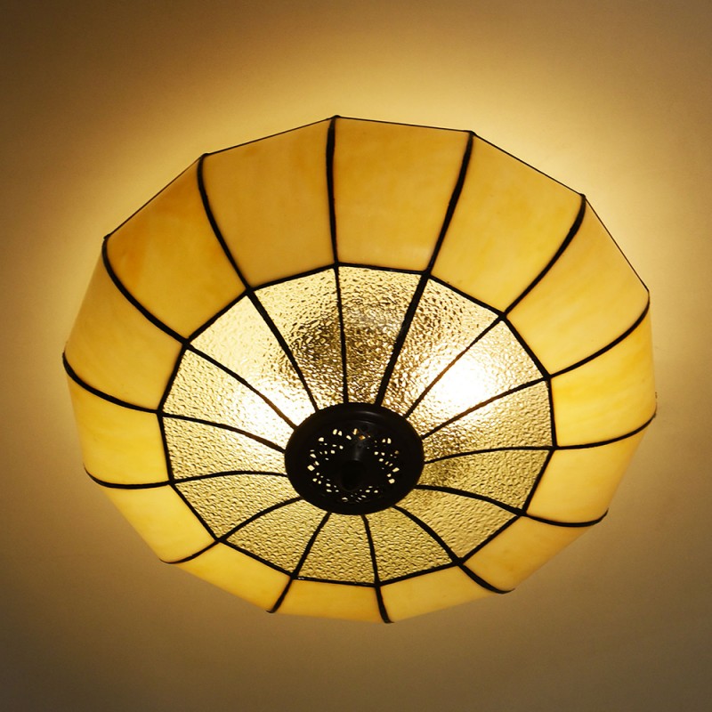 LumiLamp Plafondlamp Tiffany  Ø 46x25 cm  Beige Metaal Glas