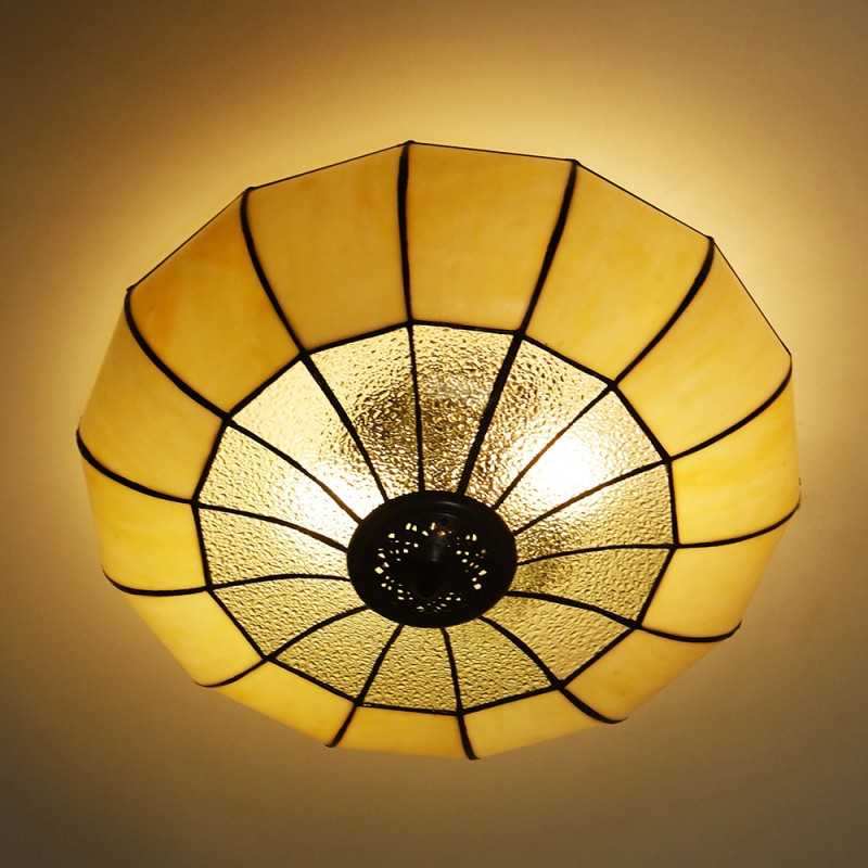 LumiLamp Ceiling Lamp Tiffany Ø 46x25 cm  Beige Metal Glass