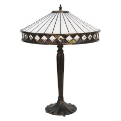 LumiLamp Tiffany Tafellamp 5LL-5983 Ø 41*59 cm E27/max 2*60W Wit Bruin Glas in lood Art Deco Tiffany Bureaulamp