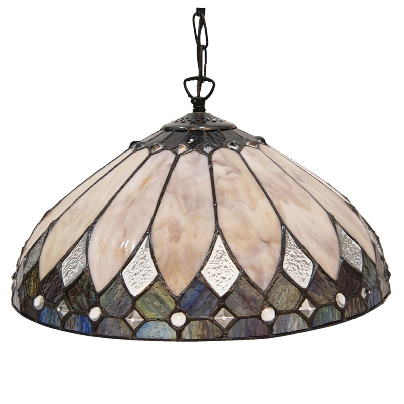 2LumiLamp Hanglamp Tiffany 5LL-5986 Ø 40 cm E27/max 1*60W Beige Bruin Glas in lood Art Deco Hanglamp Eettafel