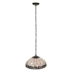 LumiLamp Hanglamp Tiffany 5LL-5986 Ø 40 cm E27/max 1*60W Beige Bruin Glas in lood Art Deco Hanglamp Eettafel