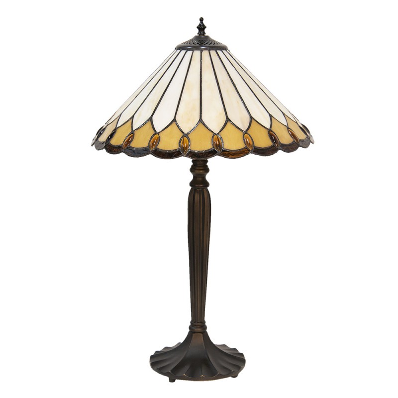 LumiLamp Tiffany Tafellamp 5LL-5988 Ø 40*62 cm E27/max 2*60W Beige Wit Glas in lood Art Deco Tiffany Bureaulamp