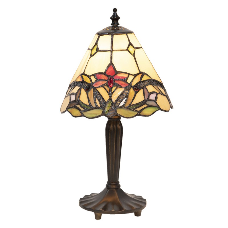 LumiLamp Lampe de table Tiffany Ø 20x36 cm  Beige Rouge Verre Fleurs