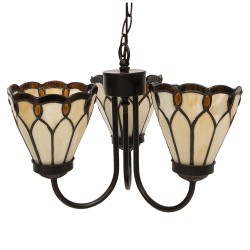LumiLamp Hanglamp Tiffany 5LL-5996 Ø 39*125 cm E14/max 3*40W Beige Bruin Glas in lood Art Deco Hanglamp Eettafel