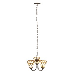 LumiLamp Hanglamp Tiffany 5LL-5996 Ø 39*125 cm E14/max 3*40W Beige Bruin Glas in lood Art Deco Hanglamp Eettafel