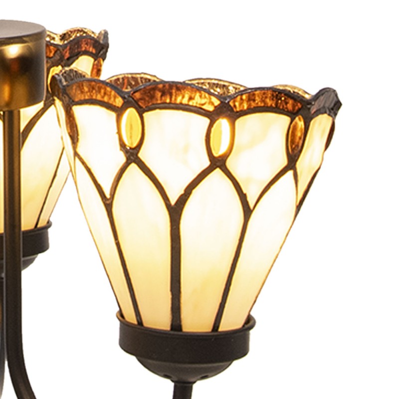 2LumiLamp Hanglamp Tiffany 5LL-5996 Ø 39*125 cm E14/max 3*40W Beige Bruin Glas in lood Art Deco Hanglamp Eettafel