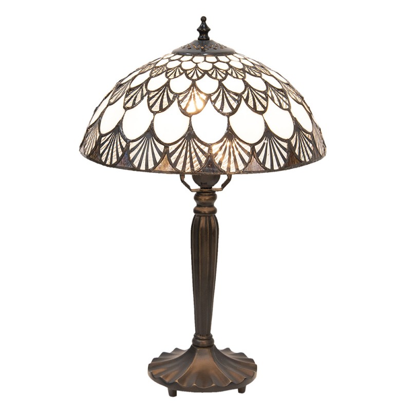 LumiLamp Lampe de table Tiffany Ø 31x46 cm  Blanc Marron Verre