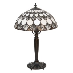 LumiLamp Tiffany Tafellamp 5LL-5998 Ø 31*46 cm E27/max 1*60W Wit Bruin Glas in lood Art Deco Tiffany Bureaulamp
