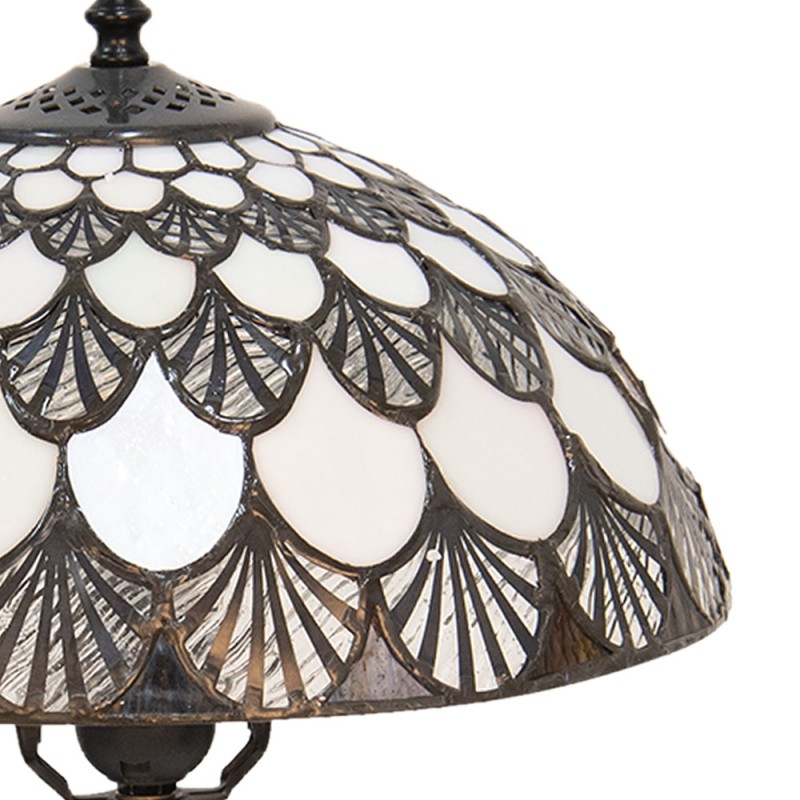 2LumiLamp Lampe de table Tiffany Ø 31*46 cm E27/max 1*60W Blanc, Brun Vitrail