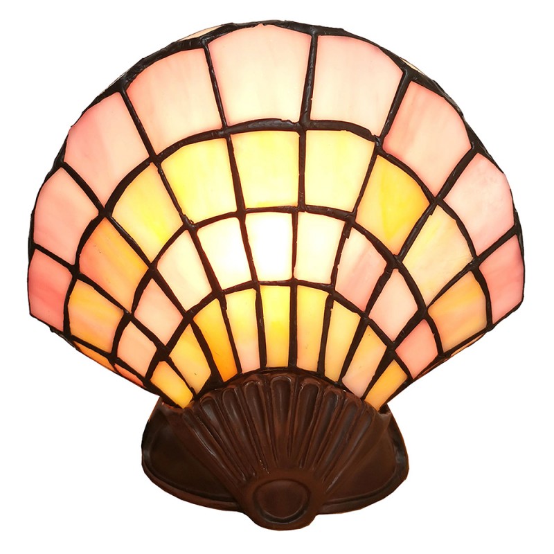 LumiLamp Tiffany Tafellamp Schelp 5LL-6000 25*20 cm E14/max 1*25W Beige Bruin Glas in lood Tiffany Bureaulamp