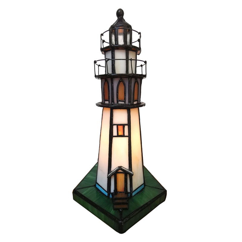 LumiLamp Table Lamp Tiffany Lighthouse 11x11x25 cm  Brown Beige Glass